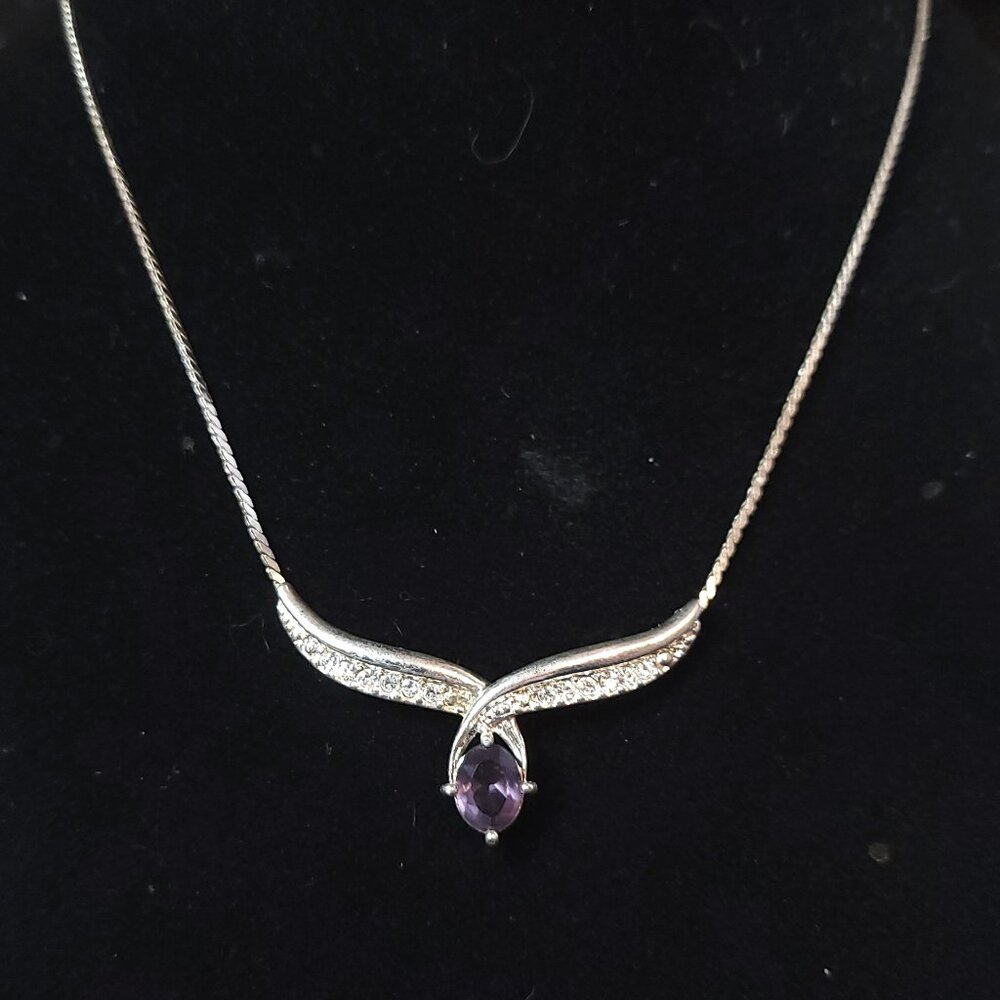 Vintage Avon Amethyst Silver Tone Necklace